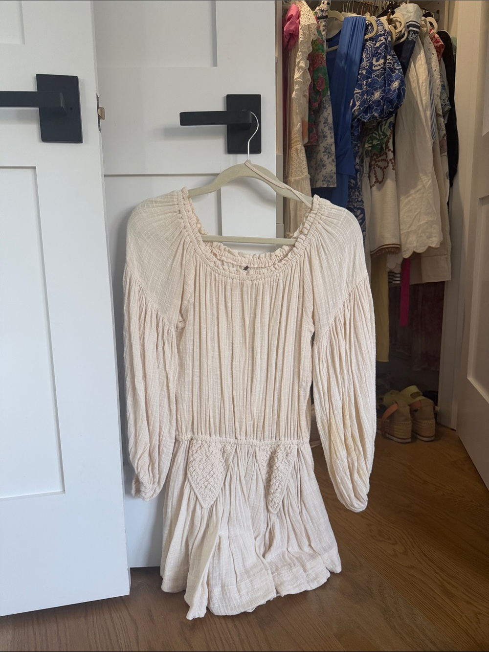 Free People Cream Long Sleeve Peasant Mini Dress